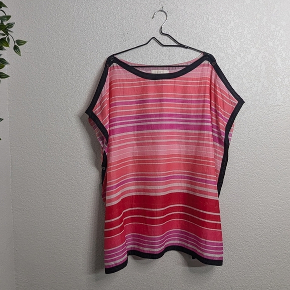 LOFT Pink Striped Semi-Sheer Kaftan Tunic Top Oversized Boxy Lightweight L - Picture 2 of 15